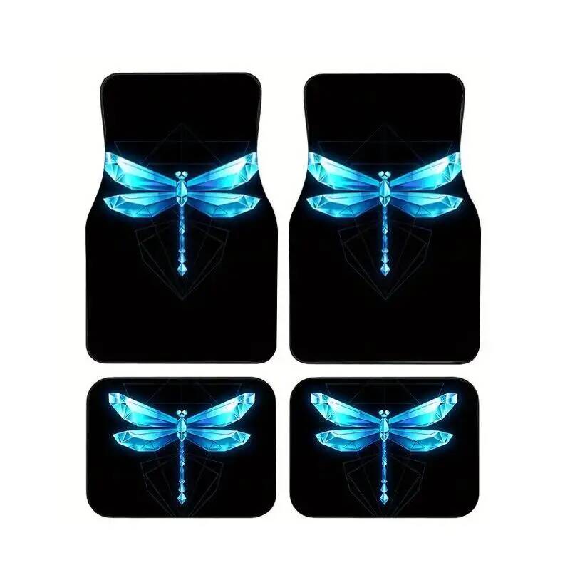 Universal Tech Accessories - 4Pcs Blue Crystal Dragonfly Black Car