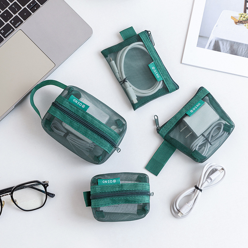 Travel Cable Organizer - Transparent mesh data cable storage bag