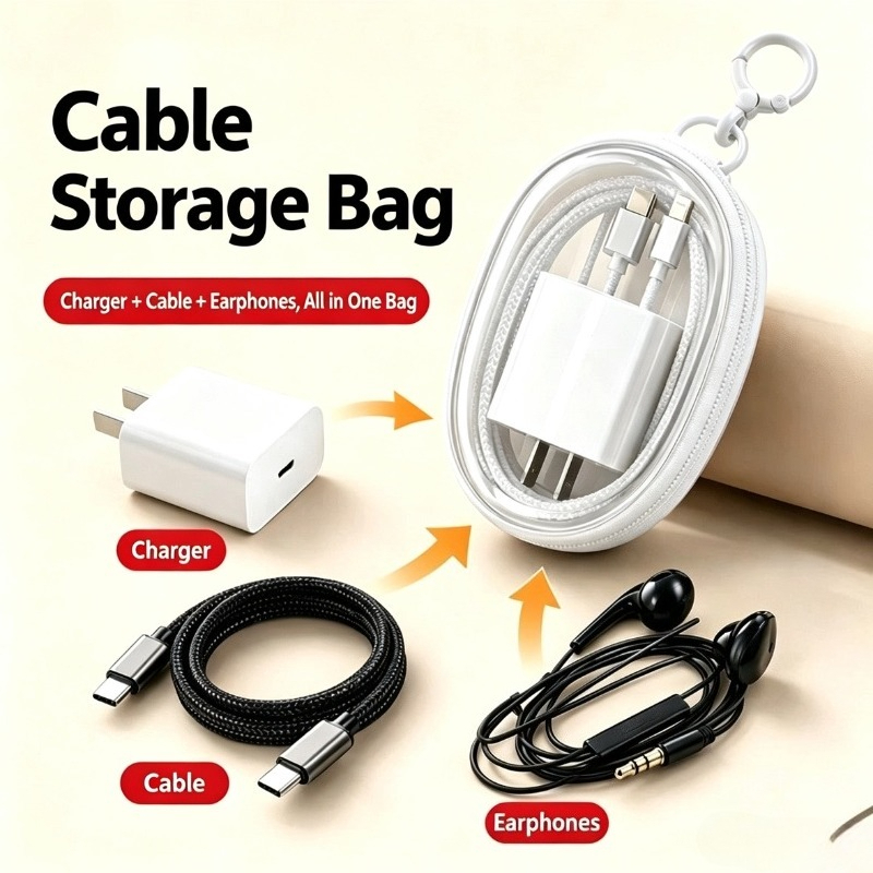 Travel Cable Organizer - Portable Travel Waterproof Data Cable Storage