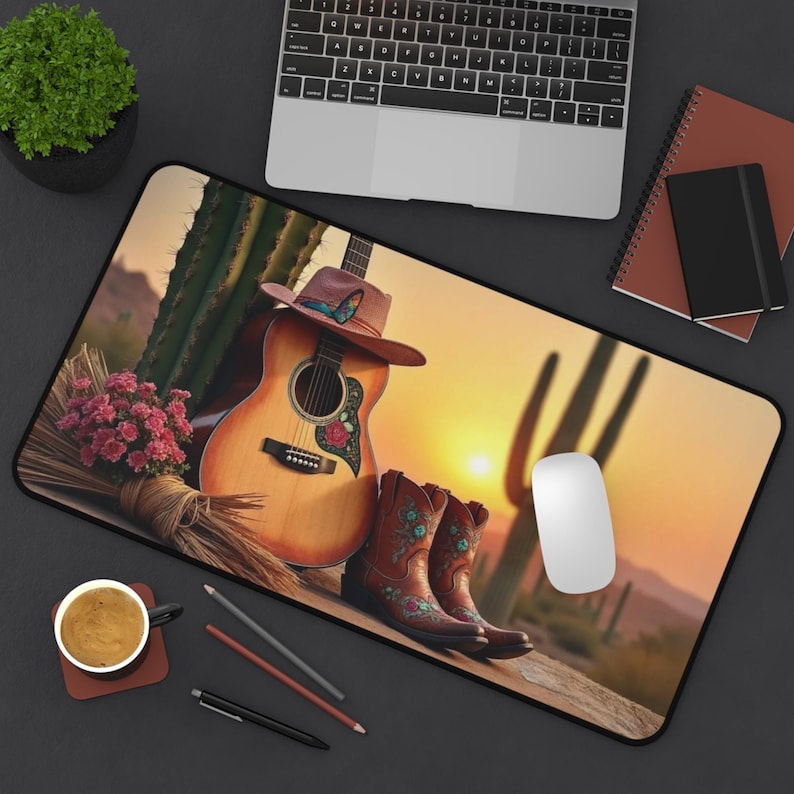 Tech Accessories To Gift - Desert Guitar Mouse Pad, Cactus Guitar