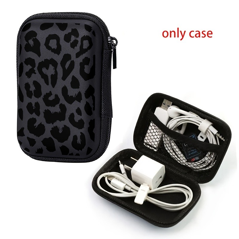 Travel Cable Organizer - Black Leopard Print EVA Hard Shell