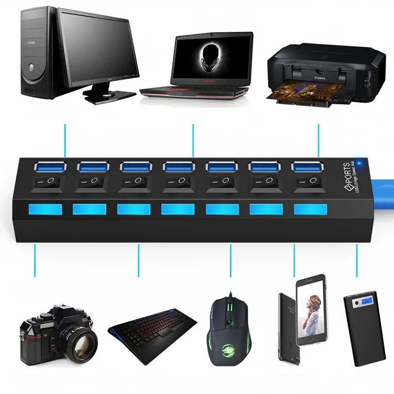 USB 2.0 Hub đa USB Splitter cổ - đánh giá và giá Usb Hub 7 Port
