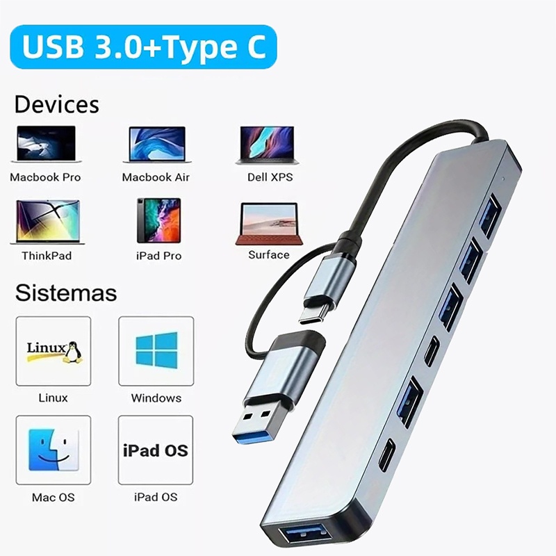 2 In 1 USB3.0 Hub 7 Port Type  - đánh giá và giá Usb Hub 7 Port
